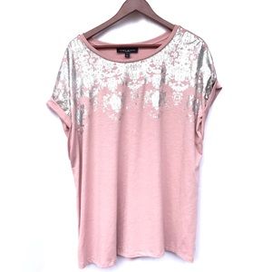 Como Black Blush Pink Blouse w/ Silver Print 2x